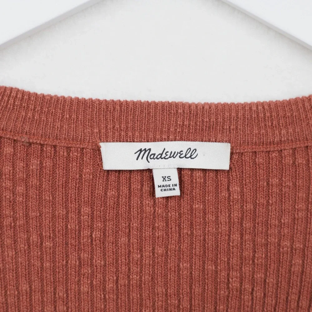 MADEWELL‎ Ribbed Scoop Neck Button Front Cardigan Sweater Academia Brick Red XS